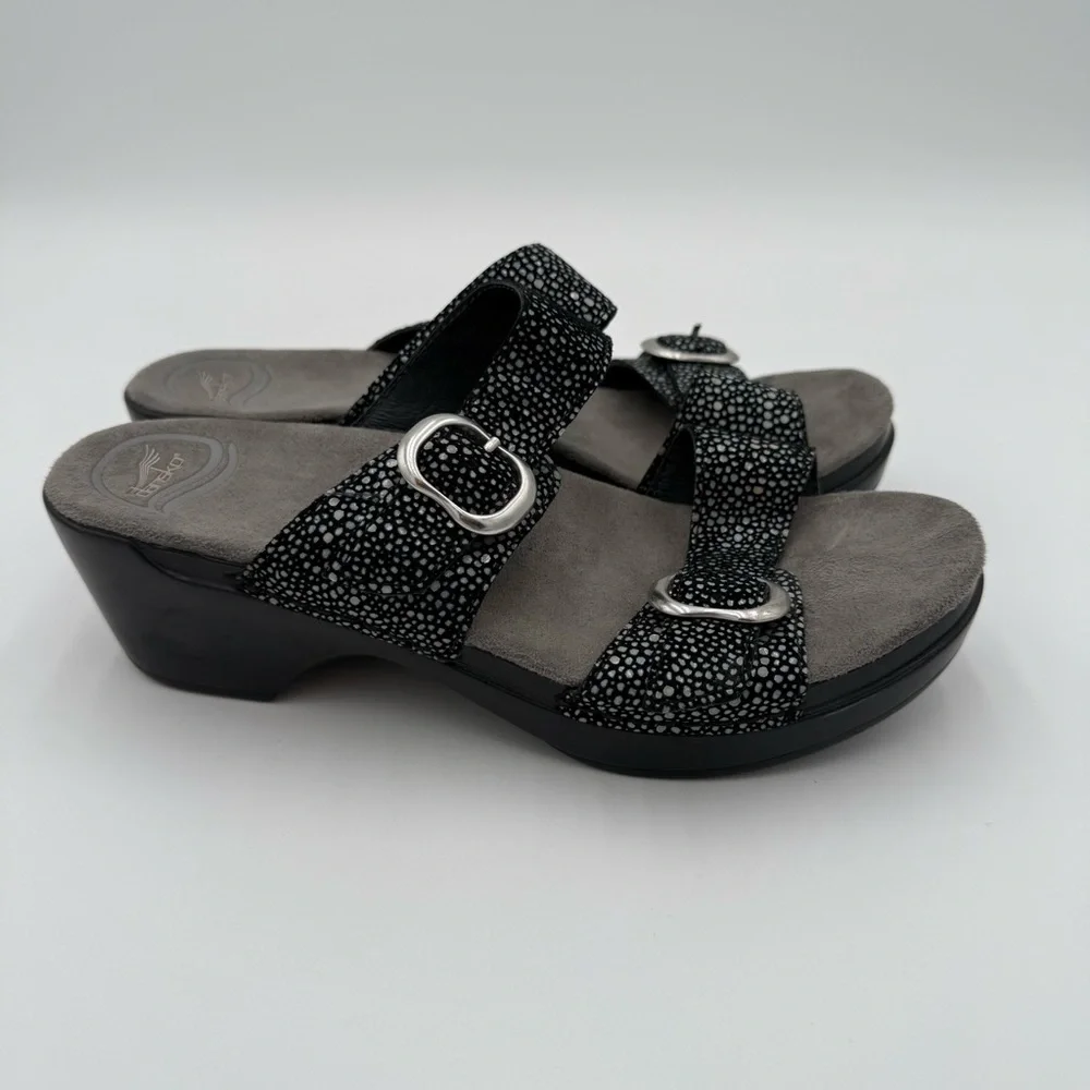 Dansko Leather Sophie Dual Strap Strappy Slip On Clog‎ Sandals Slides Shoes 7.5